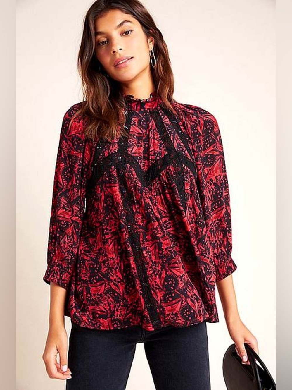 anthropologie bhanuni by jyoti Red And Black Blouse Size L Red Regal Lace